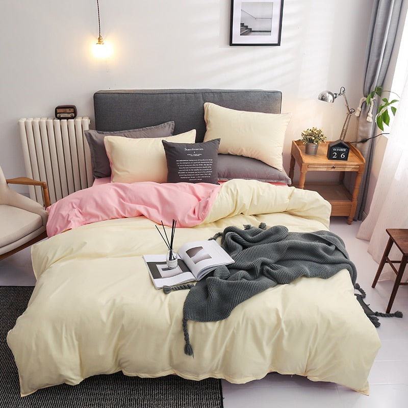 Beige Ja Vaaleanpunainen Käännettävä Vuodevaatteet Setti