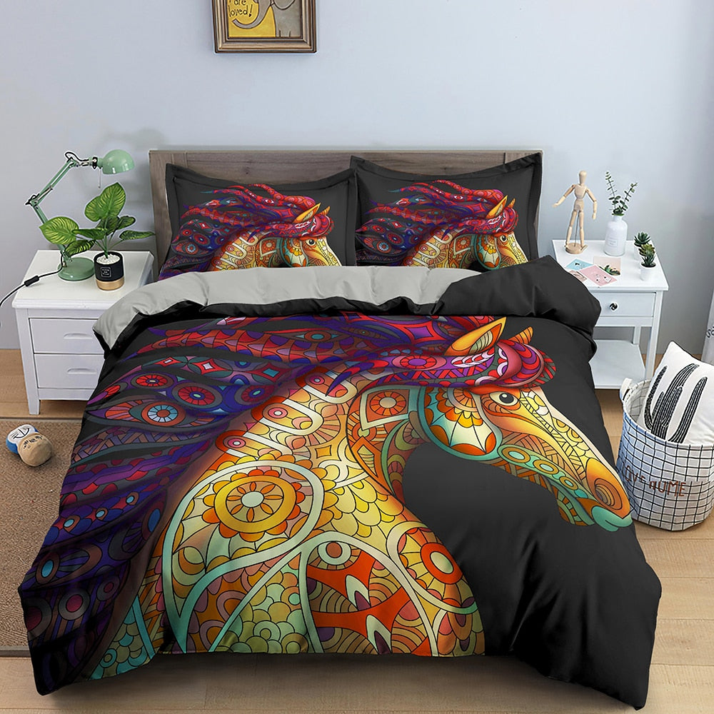 Mandala-Tyylinen Hevonen Pussilakana
