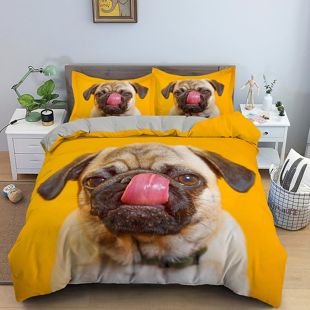 Keltainen Mopsi Pussilakana Beige