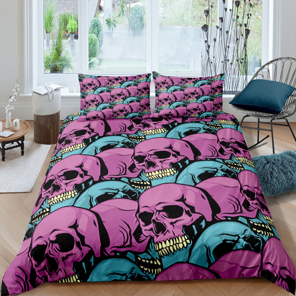 Pinkki Ja Sininen Skull Pussilakana