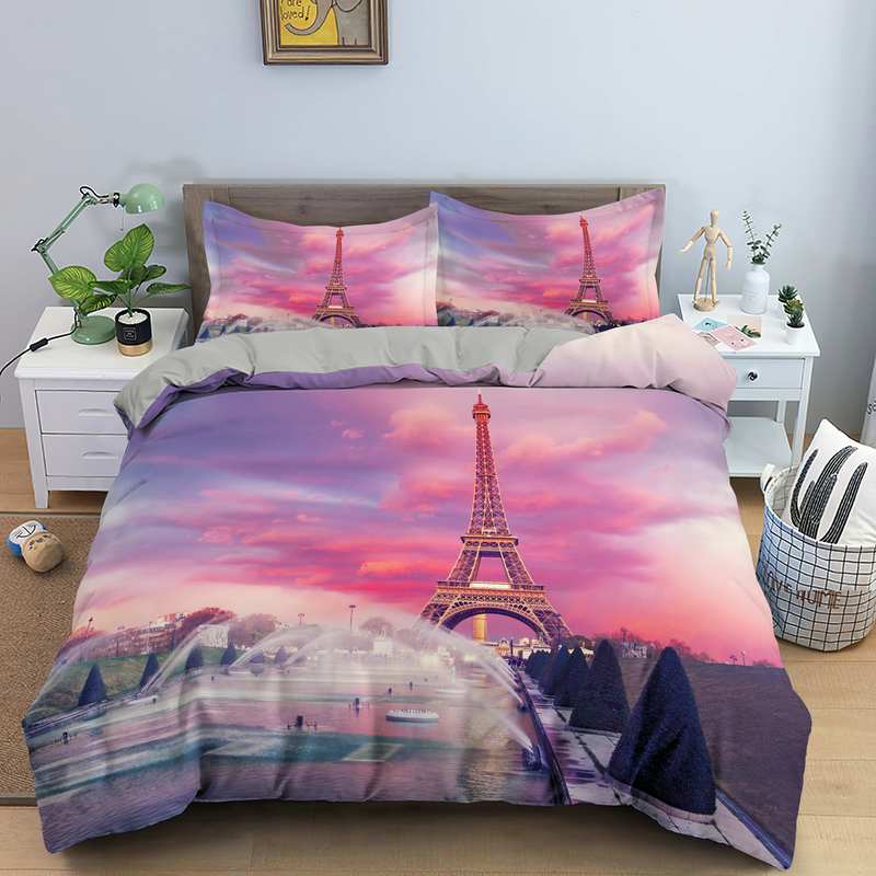 Eiffel-Tornin Pussilakana Vaaleanpunaisen Auringonlaskun Alla