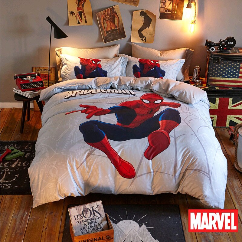 Valkoinen Marvel Spider Man -Pussilakana 100 % Puuvillaa