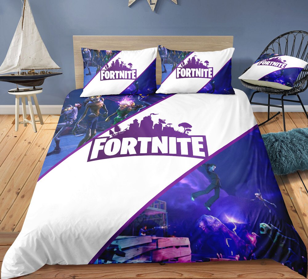 Valkoinen Ja Violetti Fortnite Pussilakana