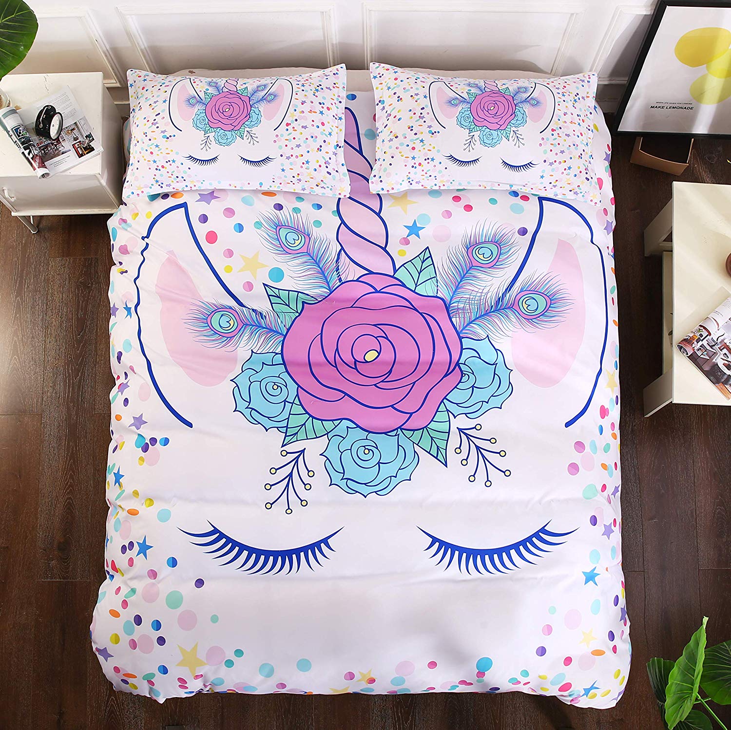 Valkoinen Sleeping Unicorn Pussilakana