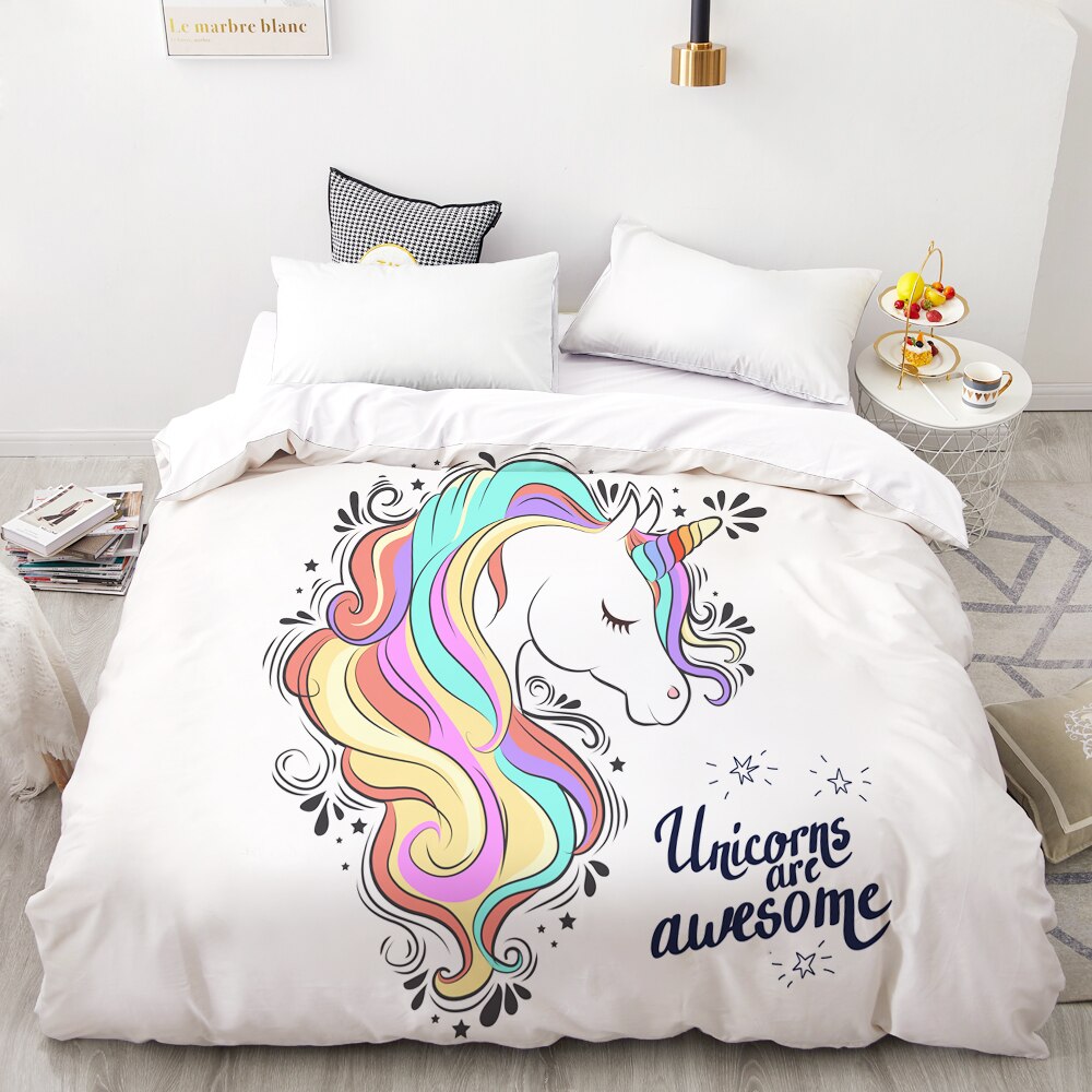 Monivärinen Unicorn Valkoinen Pussilakana