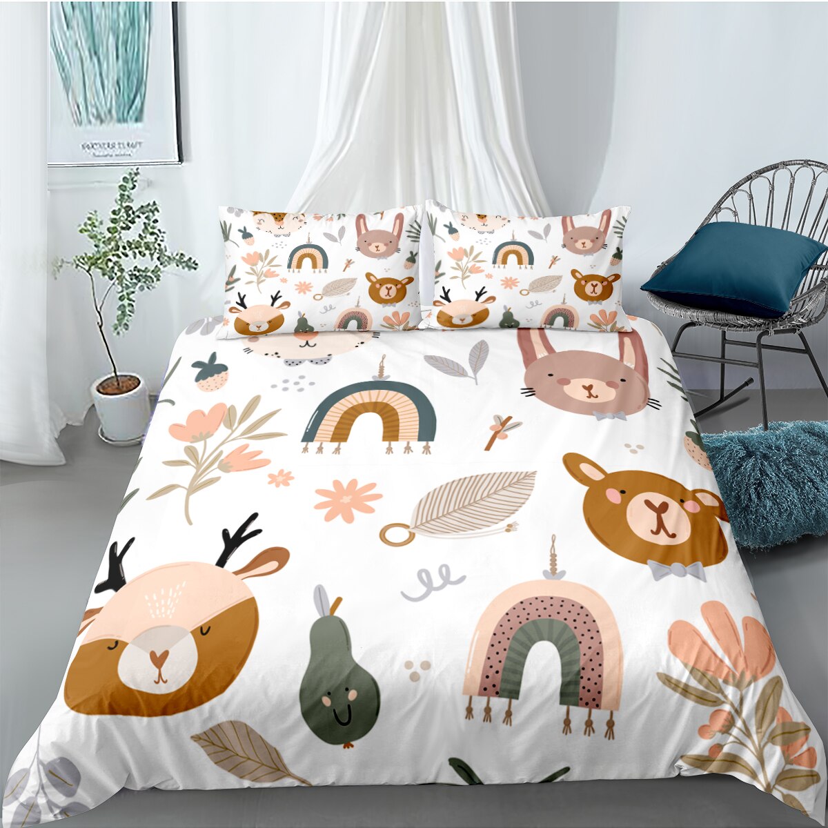 Valkoinen Animal Heads Pussilakana