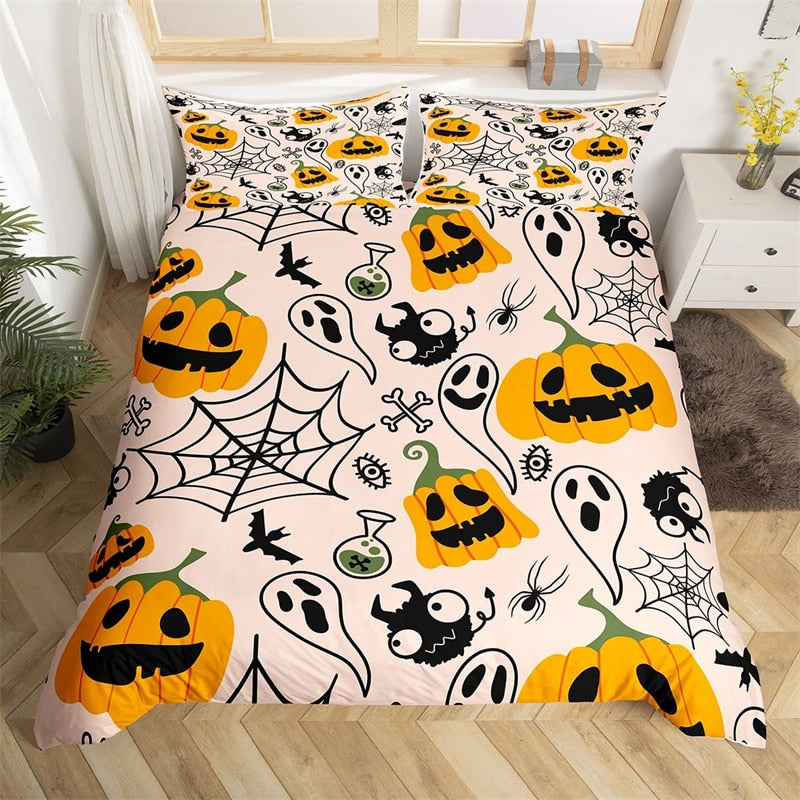 Halloween-Kurpitsa Ja Hämähäkinverkko Pussilakana