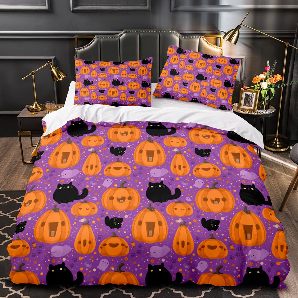Halloween Purple Cats And Pumpkins Pussilakana