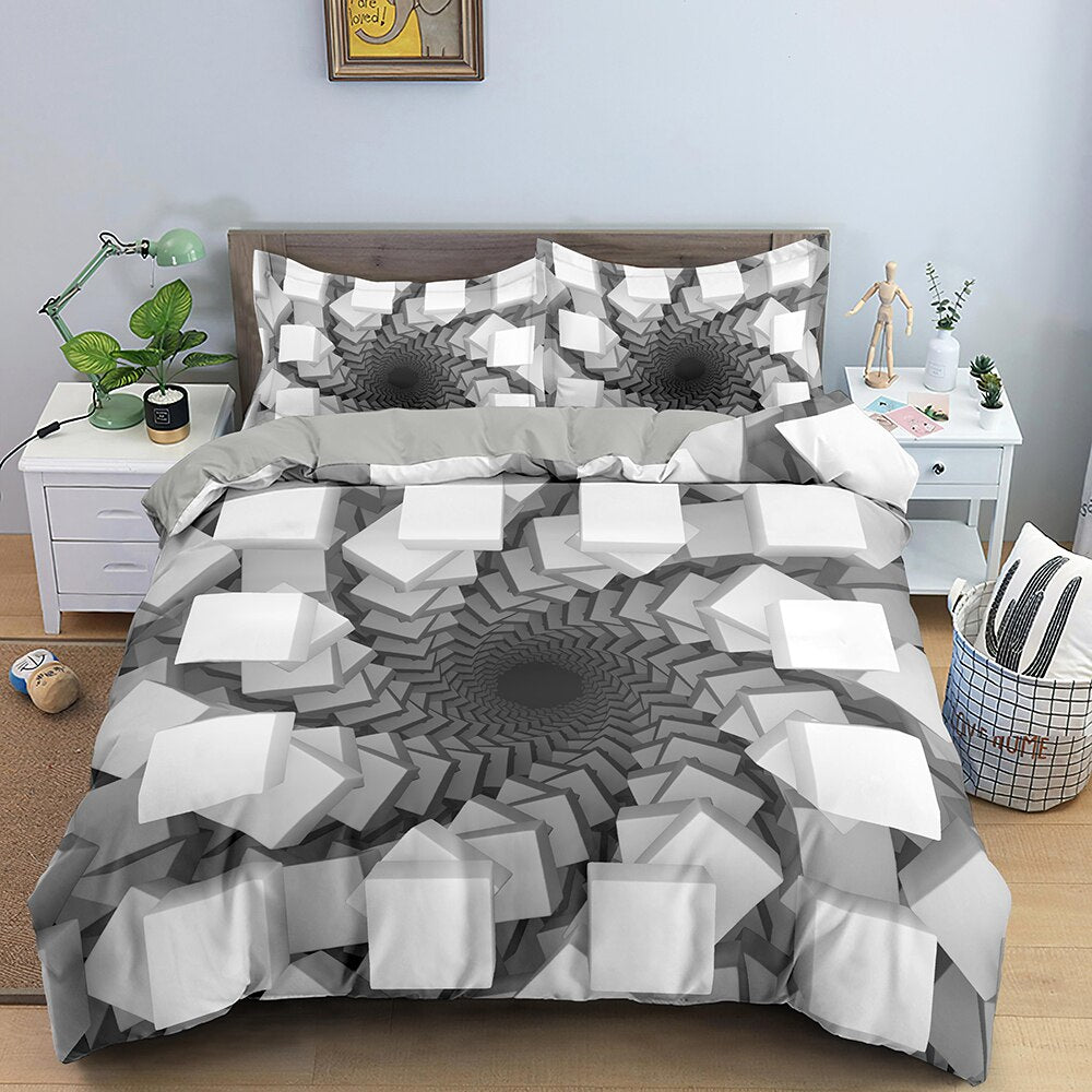 Valkoinen Ja Harmaa Optical Illusion Pussilakana