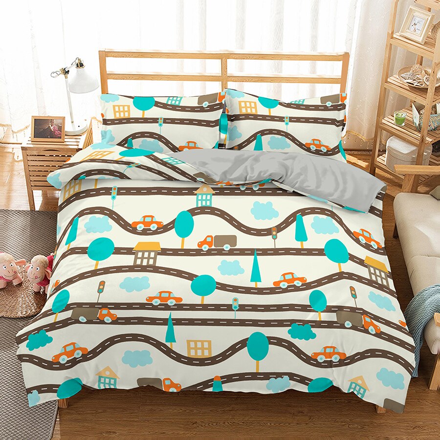 Oranssinsininen Ja Ruskea Little Car Pussilakana