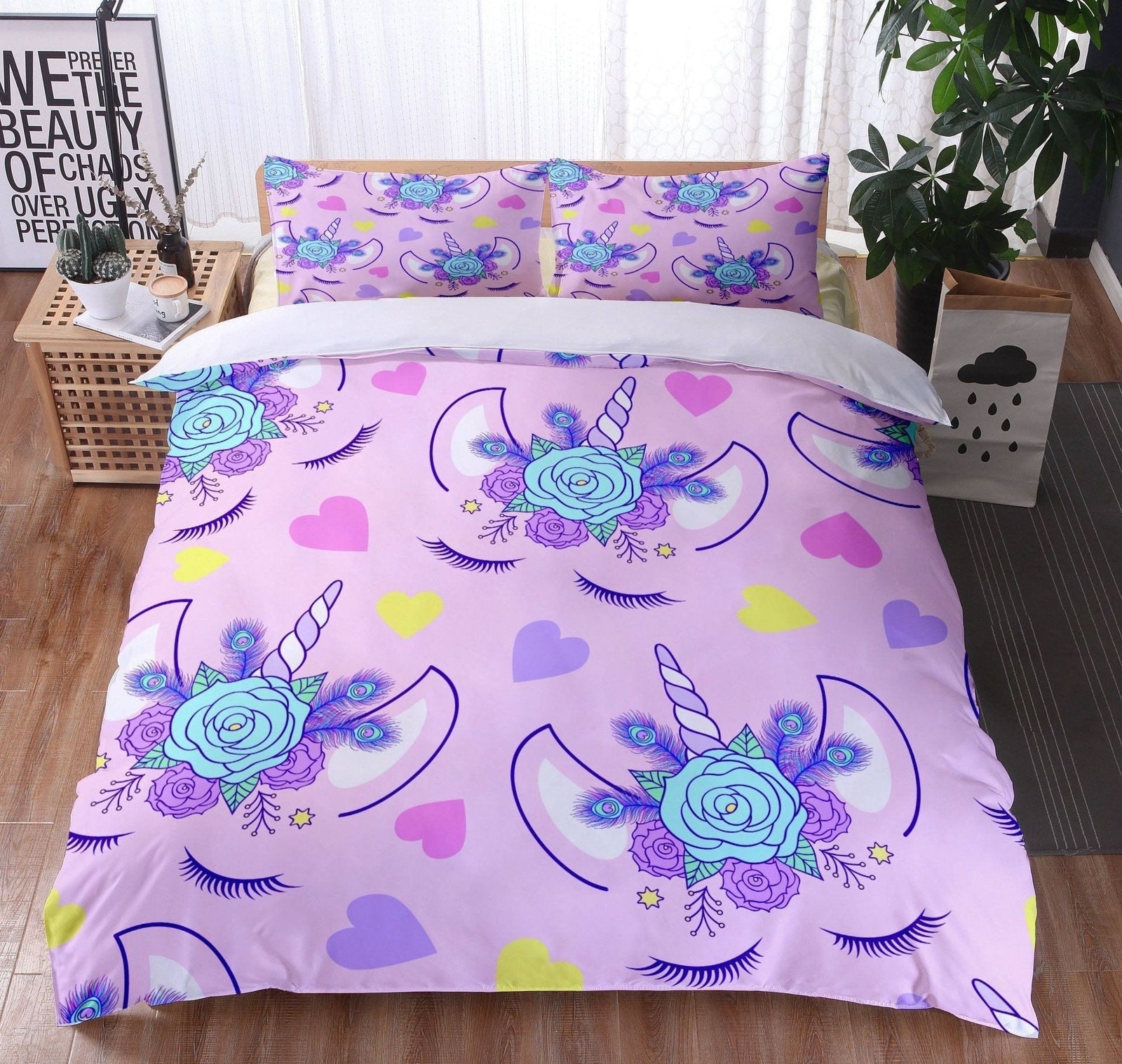 Pinkki Unicorn Head -Pussilakana