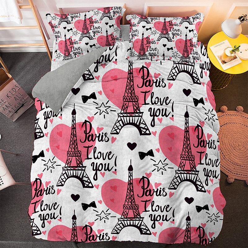 Eiffel-Torni Ja Vaaleanpunainen Sydänpussilakana