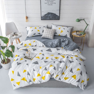 Scandinavian Design Pussilakana Keltainen Ja Harmaa Kolmiot
