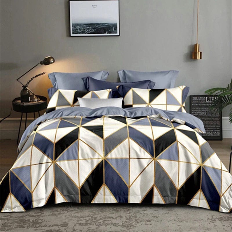 Sininen, Valkoinen Ja Harmaa Geometrinen Pussilakana