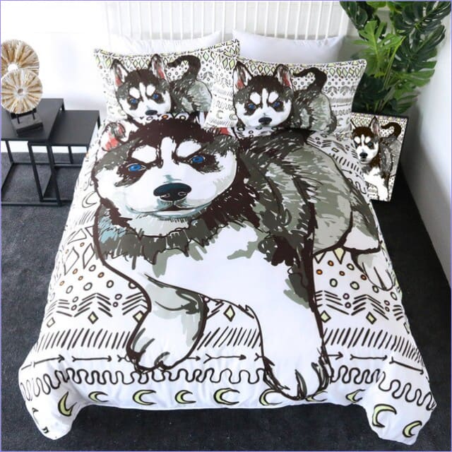 Mustavalkoinen Husky-Pussilakana