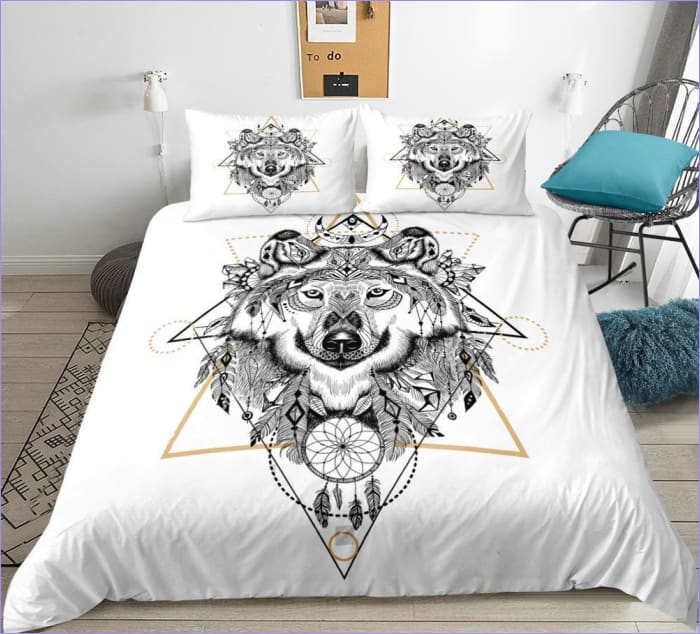 Valkoinen Dream Catcher Wolf Pussilakana