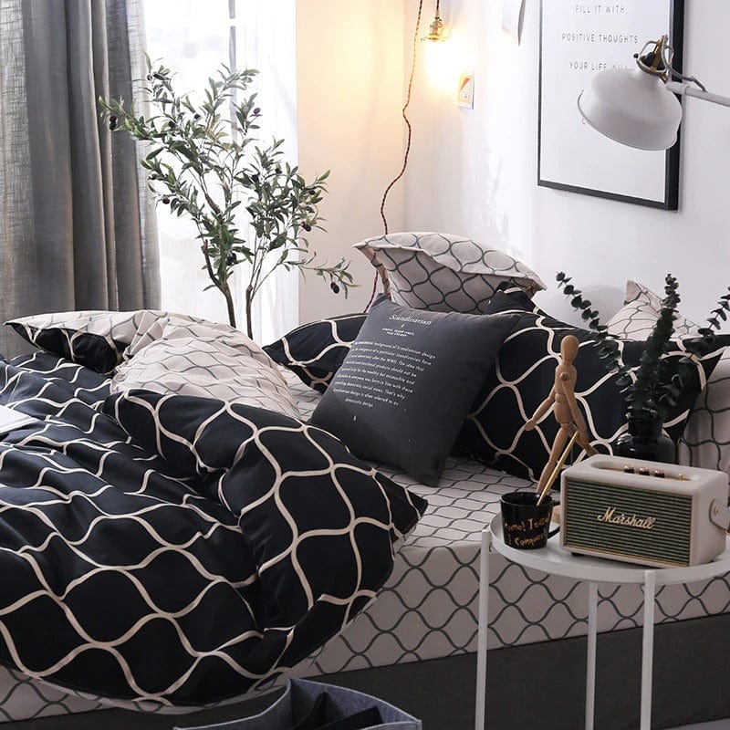 Mustavalkokuvioinen Pussilakana