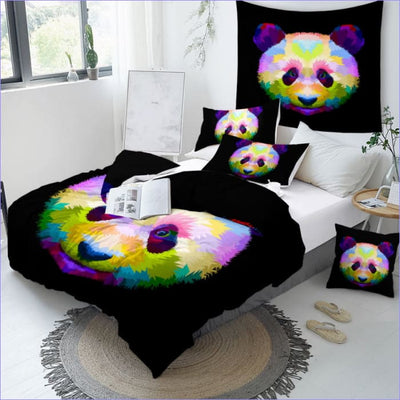 Monivärinen Panda-Pussilakana