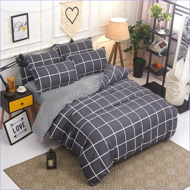 Skandinaavinen Pussilakana Isot Harmaat Ruudut