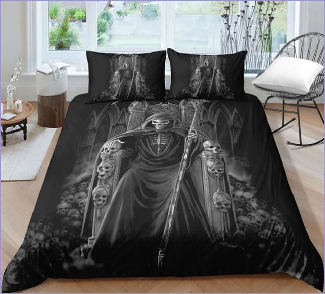 Mustavalkoinen Grim Reaper Skull Pussilakana