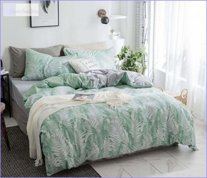 Vihreä Pussilakana Valkoisilla Lehdillä