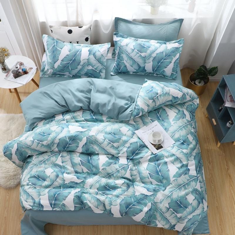 Vihreä Ja Valkoinen Tropical Flowers Pussilakana