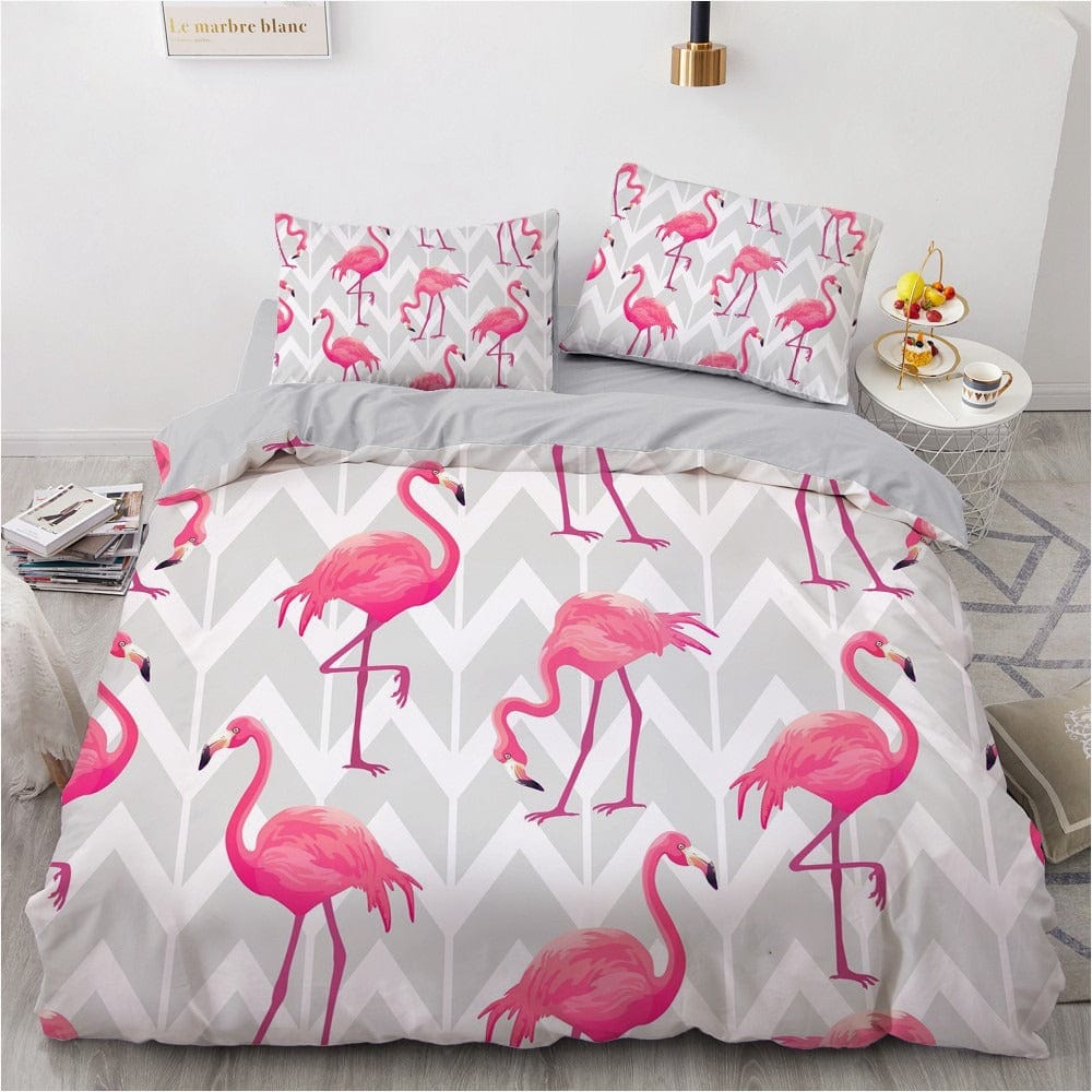 Harmaa Flamingo Pussilakanasetti