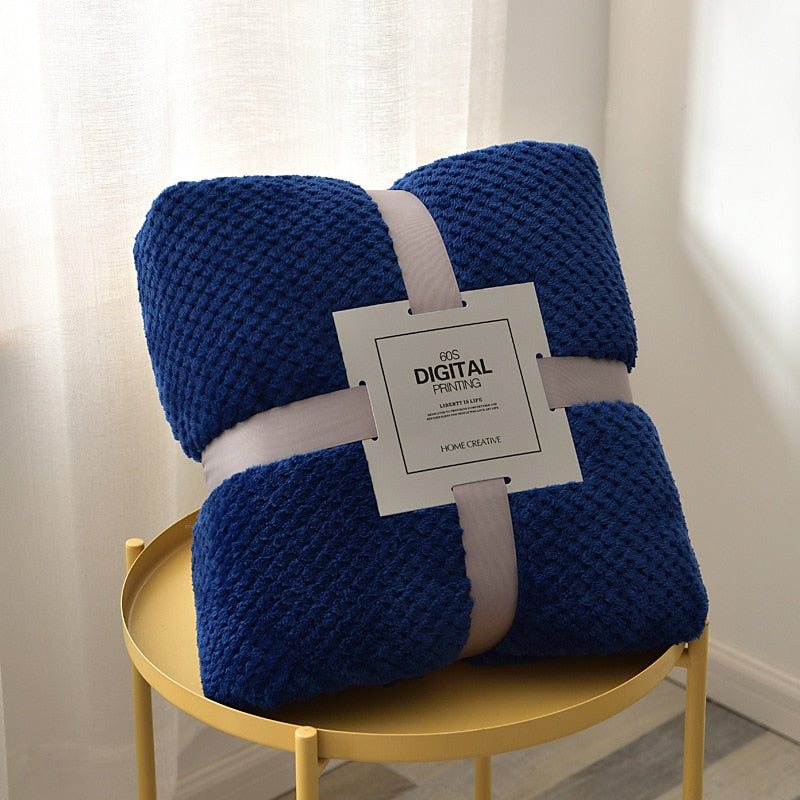 Tummansininen Ruudullinen Mikrokuitufleecepeitto